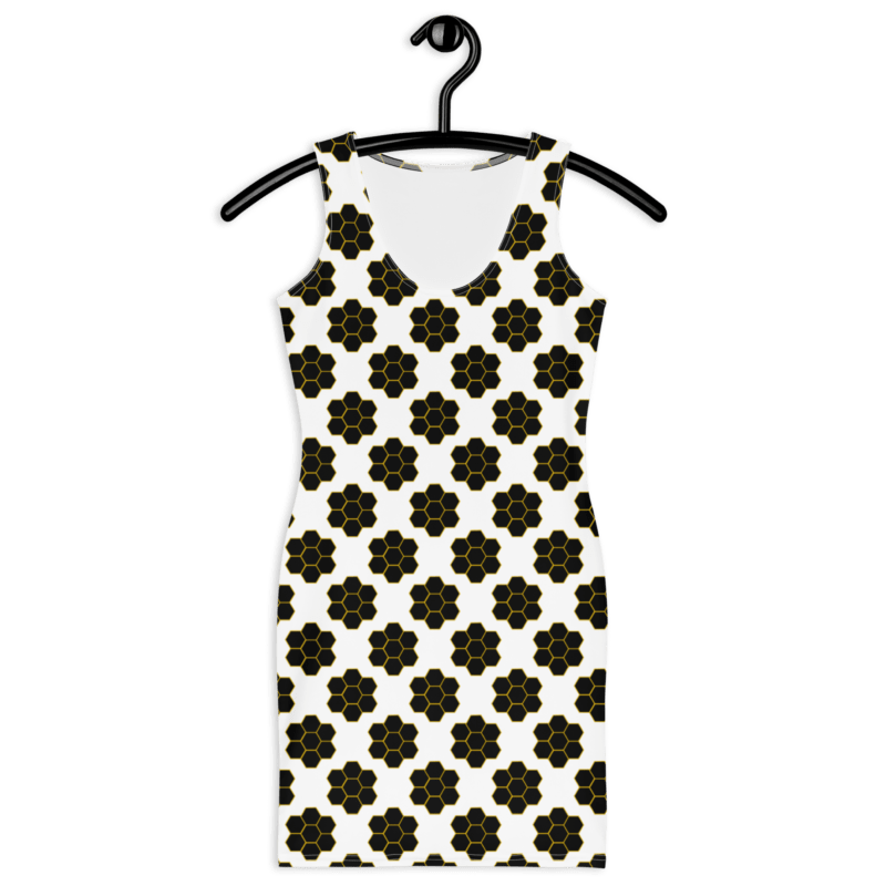 black-honeycomb-print-womens-bodycon-dress