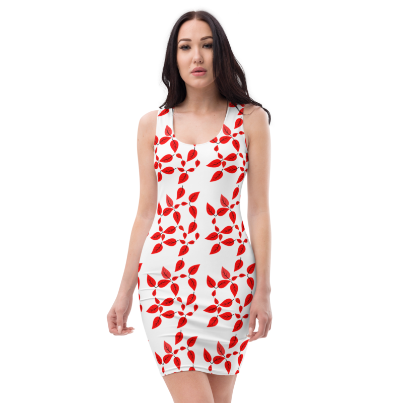 womens-red-leaf-bodycon-dress