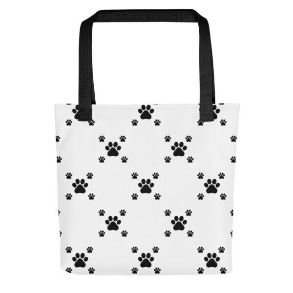 black-paw-print-polyester-tote-bag