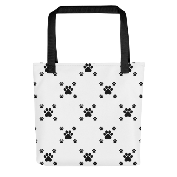 Black Paw Print Polyester Tote Bag