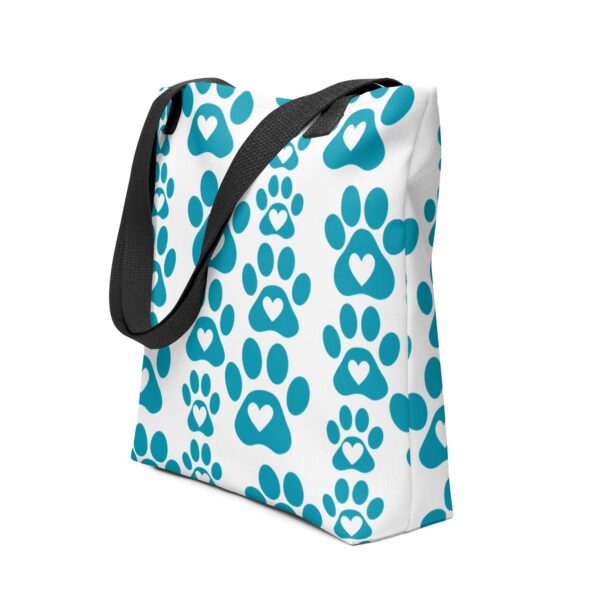 blue-paw-print-polyester-tote-bag