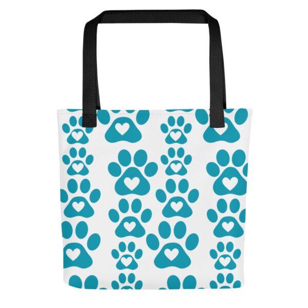 blue-paw-print-polyester-tote-bag