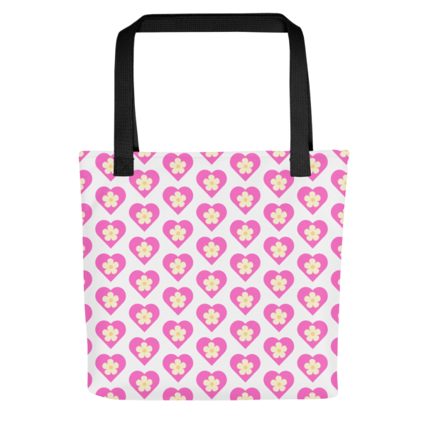 Flower Pink Heart Polyester Tote Bag