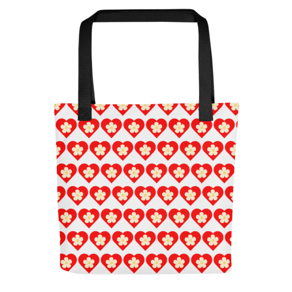 Flower Red Heart Polyester Tote Bag