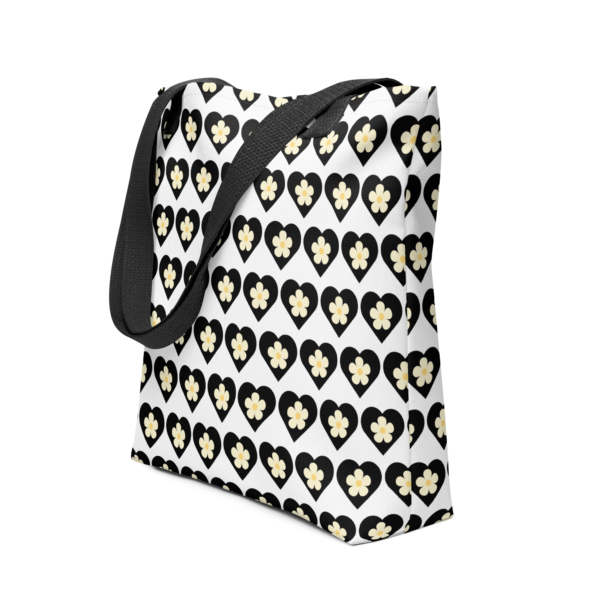 Flower Black Heart Polyester Tote Bag