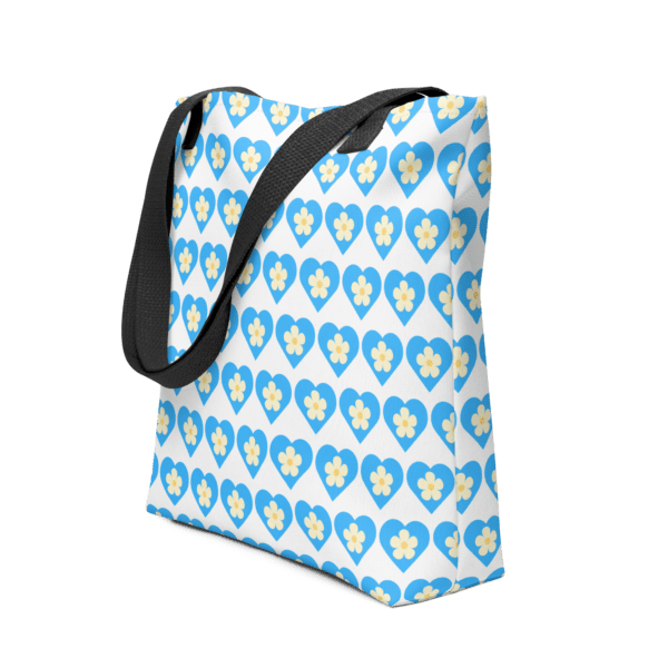 Flower Blue Heart Polyester Tote Bag