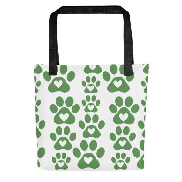 green-paw-print-polyester-tote-bag