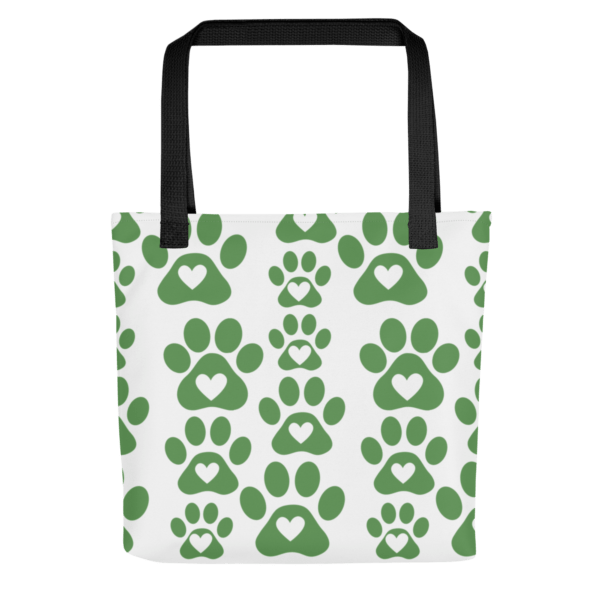 Green Paw Print Polyester Tote Bag