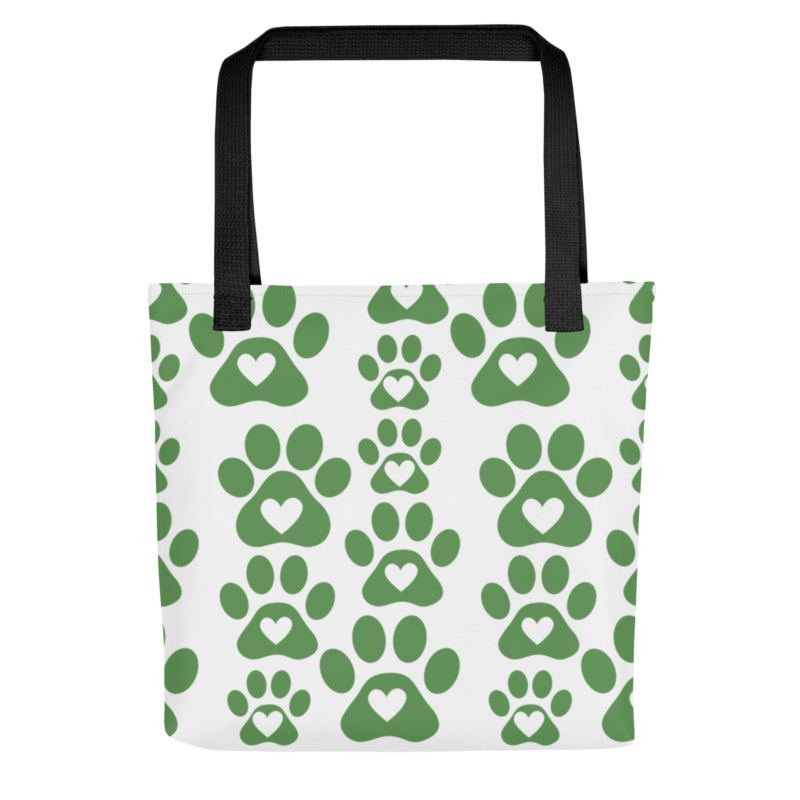 green-paw-print-tote-bag