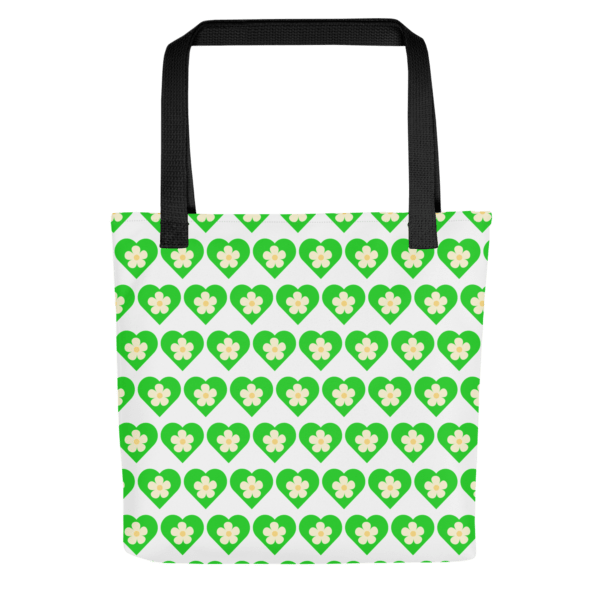 Flower Green Heart Polyester Tote Bag