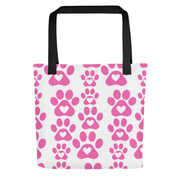 Pink Paw Print Polyester Tote Bag