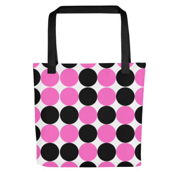 Pink and Black Spotted Polyester Tote Bag