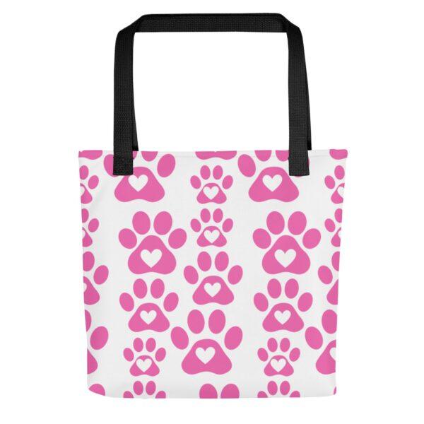 pink-paw-print-polyester-tote-bag