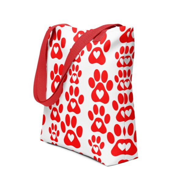 red-paw-print-polyester-tote-bag