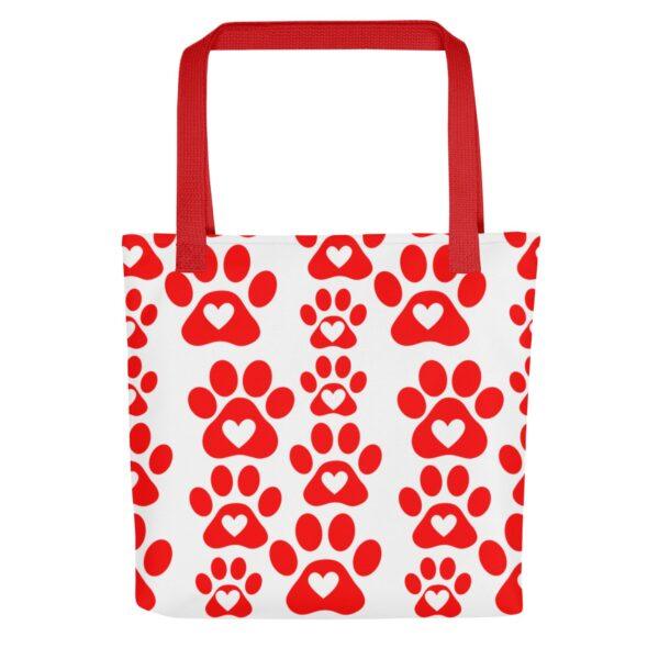 red-paw-print-polyester-tote-bag