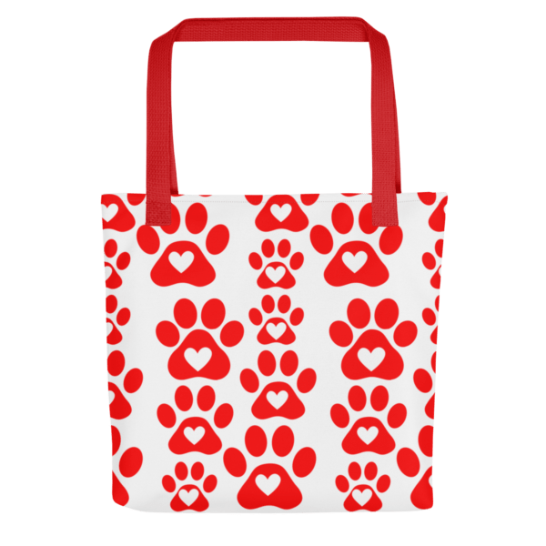 Red Paw Print Polyester Tote Bag