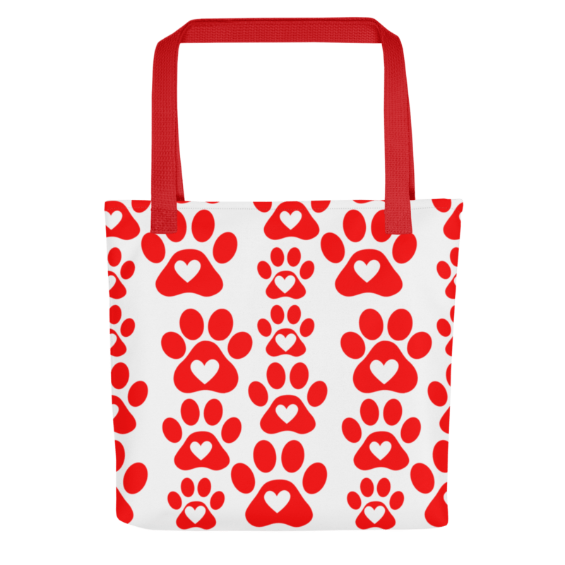 red-paw-print-tote-bag