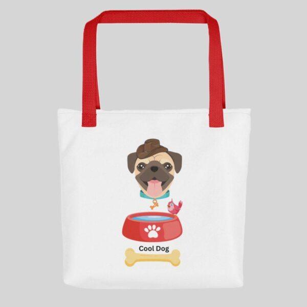 White Polyester 15"x15" Cool Dog Print Tote Bag