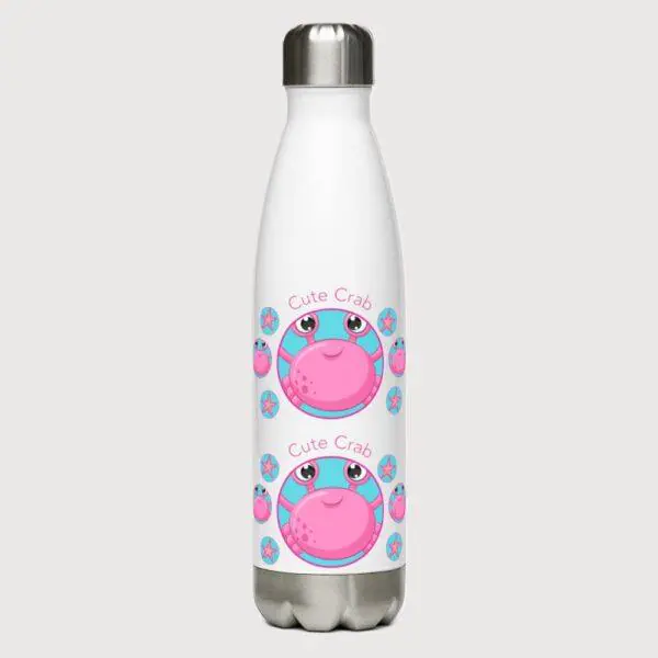 Cute Pink Crab Stainless Steel Water Bottle 17oz