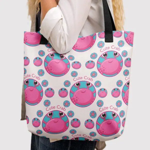 Cute Pink Crab Polyester Tote Bag