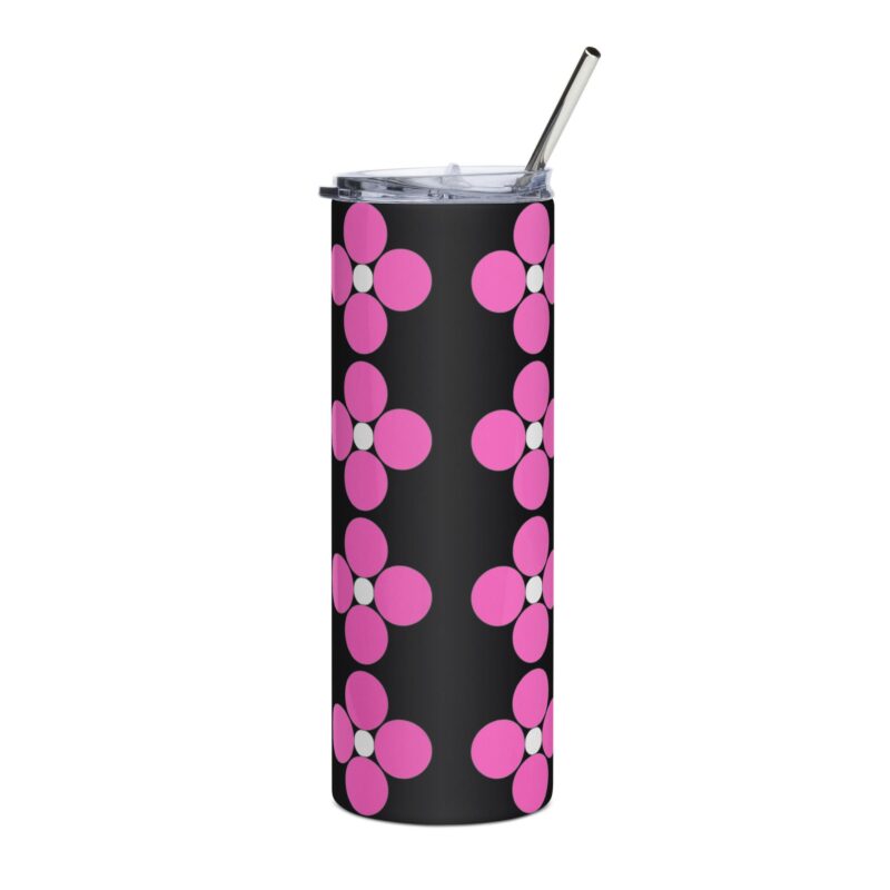 Pink Flowers Black 20oz Drinks Tumbler