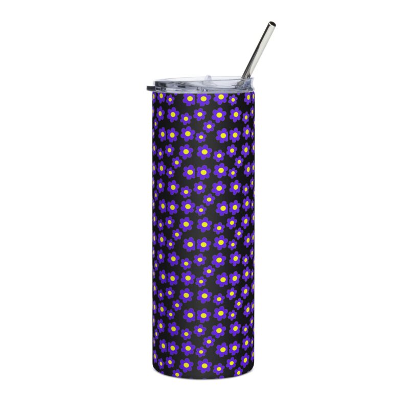 Purple Flowers 20oz Black Drinks Tumbler