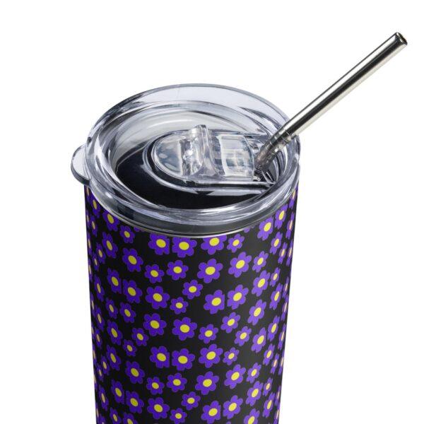 Purple Flower Stainless Steel Drinks Tumbler 20oz - Image 3