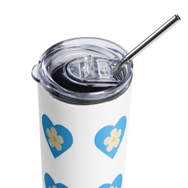 Flower Blue Heart Stainless Steel Drinks Tumbler 20oz - Image 2