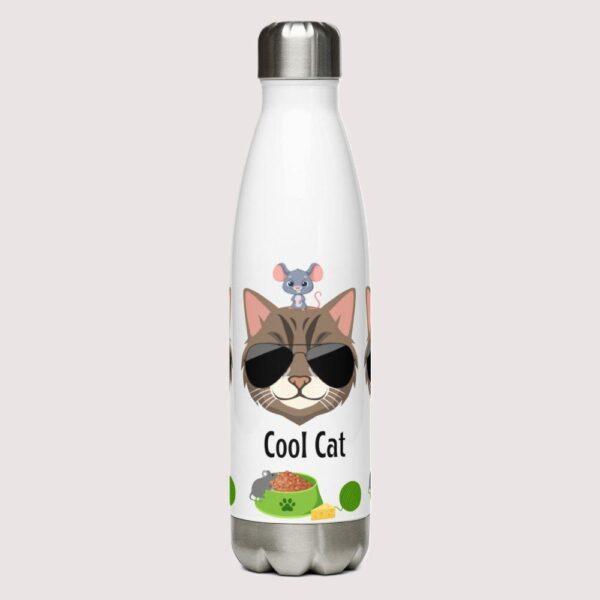 White 17oz Cool Cat Print Water Bottle 