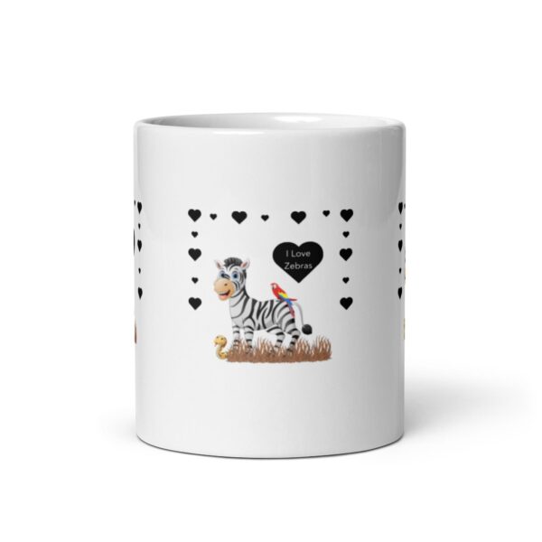 White Glossy I Love Zebras Ceramic Mug 11oz - Image 2