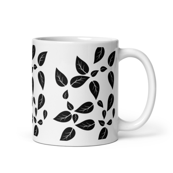 White Glossy Black Leaf Ceramic Mug 11oz