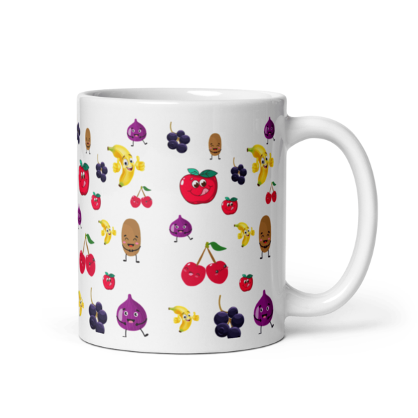 White Glossy Fruity Ceramic Mug 11oz