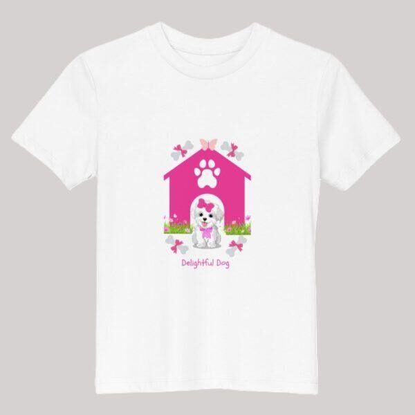 White 100% Certified Organic Cotton Delightful Dog Print Kids T-Shirt