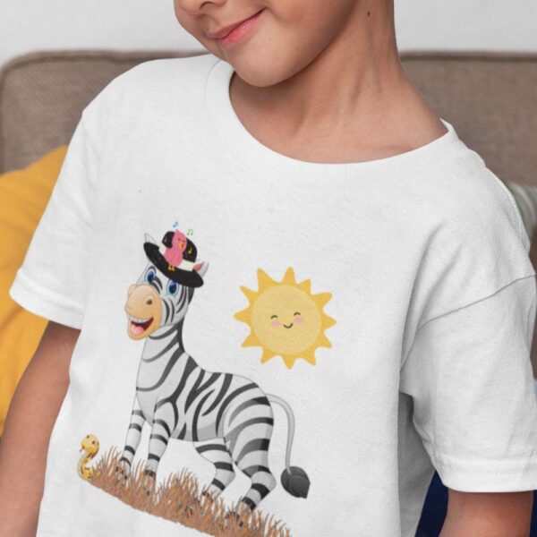 White 100% Certified Organic Cotton Zebra Print Kids T-Shirt