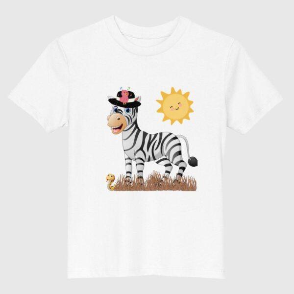 White 100% Certified Organic Cotton Zebra Print Kids T-Shirt