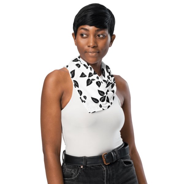 Square Polyester Bandana Single Sided Black Leaf Print - Image 2