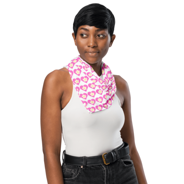 Square Polyester Bandana Single Sided Flower Pink Hearts Print - Image 2