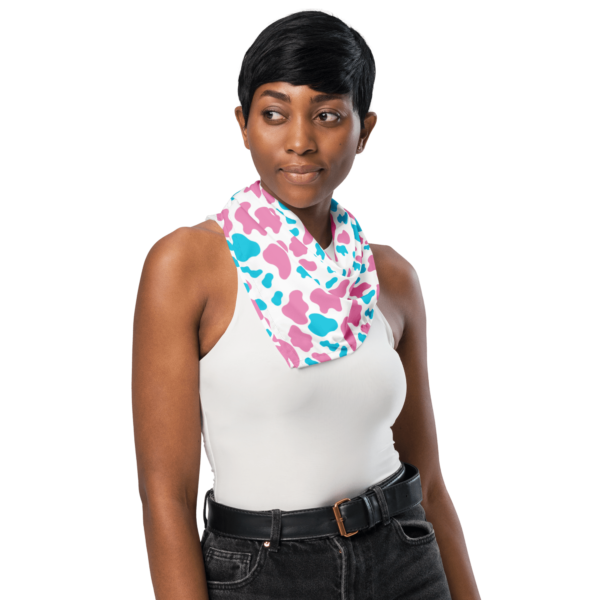 Square Polyester Single Sided Pink Blue Animal Print Bandana - Image 2