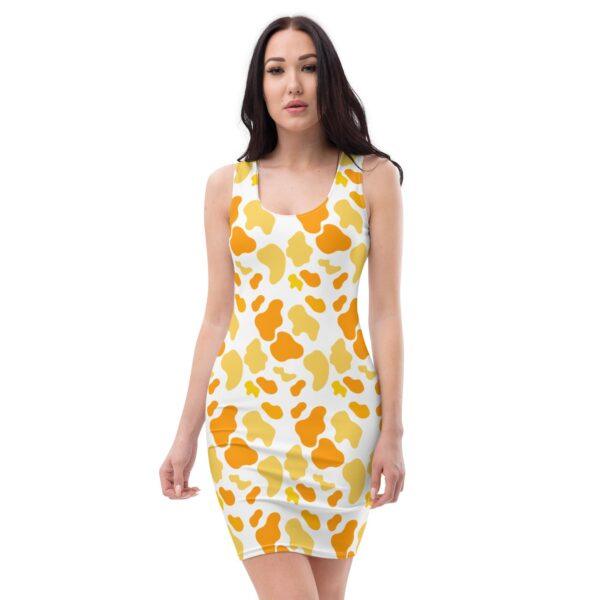 yellow-orange-animal-print-bodycon-dress