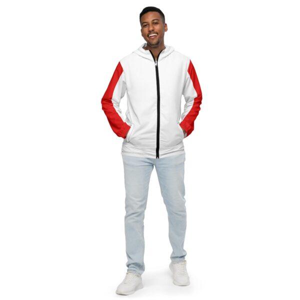 mens-windbreaker-jacket-double-red-stripe-inner-red-hood-black-zip