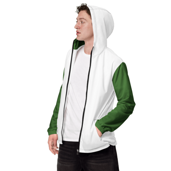 Men’s Windbreaker - Polyester, Double Green Stripe, Inner Green Hood Jacket