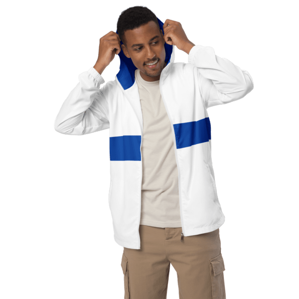 Men’s Windbreaker - Polyester, Blue Mid Stripe, Inner Blue Hood Jacket