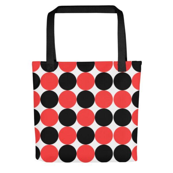 red-and-black-spotted-polyester-tote-bag