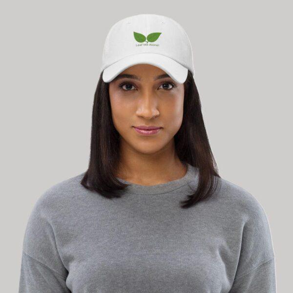 Chino Cotton Twill Adjustable Dad Hat With Embroidered Green Leaf Me Alone Design - Image 5