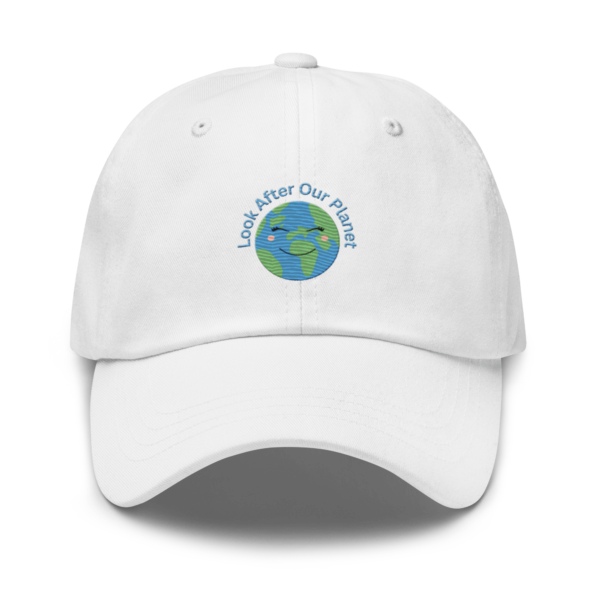 Chino Cotton Twill Adjustable Dad Hat With Embroidered Look After Our Planet Design