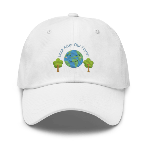 Chino Cotton Twill Adjustable Dad Hat With Embroidered Look After Our Planet Design