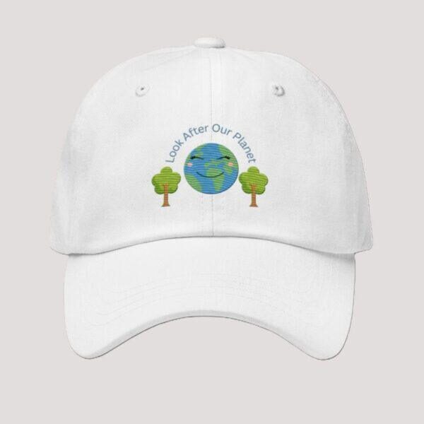 Chino Cotton Twill Adjustable Dad Hat With Embroidered Look After Our Planet Design - Image 2