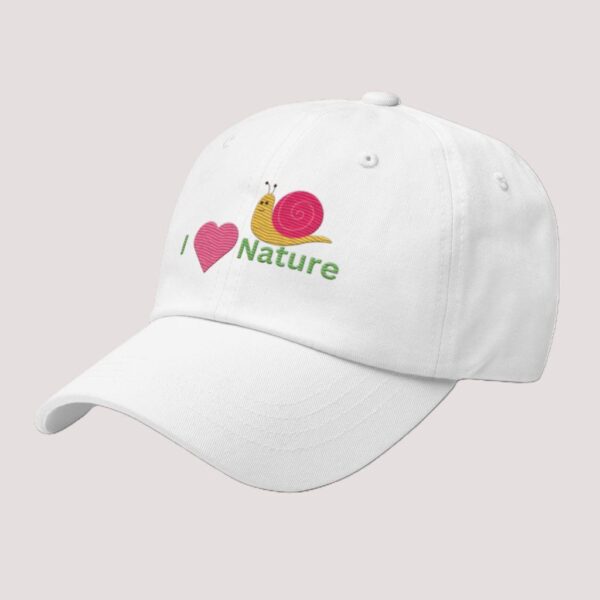 Chino Cotton Twill Adjustable Dad Hat With Embroidered I Love Nature Design - Image 2