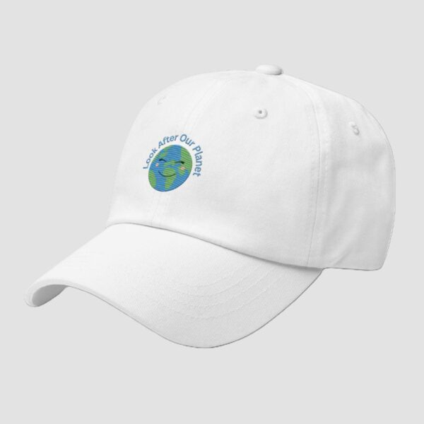 Chino Cotton Twill Adjustable Dad Hat With Embroidered Look After Our Planet Design - Image 2