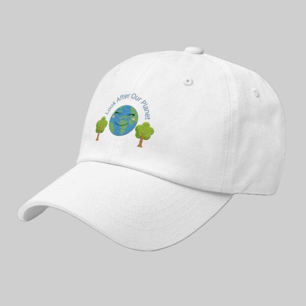 Chino Cotton Twill Adjustable Dad Hat With Embroidered Look After Our Planet Design - Image 4